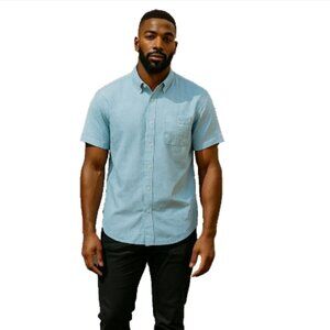 WEATHERPROOF VINTAGE Men's Shirt Size XL Linen Blend Aqua Blue Hawaiian Style